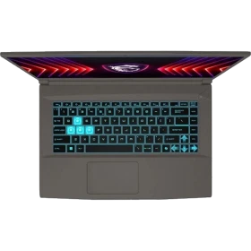 MSI Thin A15 B7VE-076XTR koyu gri oyuncu laptop ekranında RGB klavye ve aydınlatma efekti görünüyor