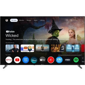 Arçelik A 750 C Ultra HD 4K LED TV, siyah ekranında akıllı TV arayüzü ve uygulamalarla önden görünüm