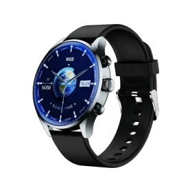 Tecno Watch Pro 2 gümüş akıllı saat, mavi kadranlı ve siyah silikon kayışlı tasarım
