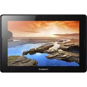 Lenovo Tab A10 siyah uygun fiyatlı tablet, manzara ekranı görünen ön yüz tasarımı