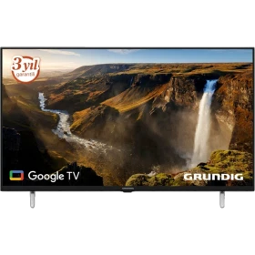 Grundig 75 GJQ 9400 A Ultra HD 4K LED TV, manzara ekranı ve Google TV arayüzüyle önden görünüm