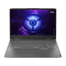 Lenovo LOQ 15IRH8 82XV00SWTXK23 koyu gri oyuncu laptop, açık ekran ve tam klavye görünümüyle ön açıdan