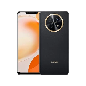 Huawei Enjoy 60X siyah akıllı telefon, ön ekran ve yuvarlak kamera modüllü arka yüz tasarımı