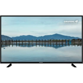 Grundig Torino 65 GDU 7905B Ultra HD 4K LED televizyon, siyah çerçeveli ekranıyla manzara yayını gösteriyor