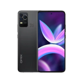 Omix X400 siyah akıllı telefon, ön ekran ve arka yüz tasarımı, üçlü kamera modülüyle birlikte görünüm