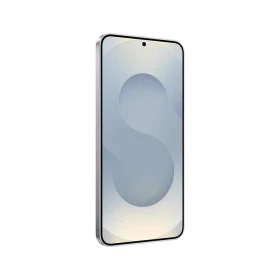 Samsung Galaxy S25 Plus gümüş akıllı telefonun önden görünümü, ince çerçeve ve ortalanmış ön kamera deliği