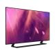 Samsung 43AU9000 Ultra HD 4K LED televizyon; pembe-mor ışık temalı ekran, ince siyah tasarım