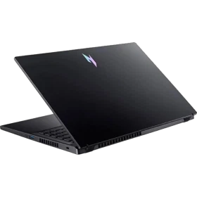 Acer Nitro V 15 ANV15-41-R219 siyah oyuncu laptop, yarı açık kapaklı arka ve yan açıdan görünüm