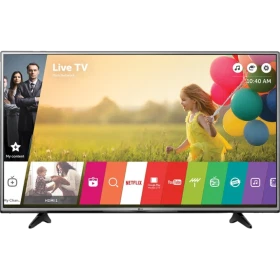 LG 55UH605V Ultra HD 4K LED televizyon; canlı renkler, Live TV arayüzü ve çocuklu sahne ekranda