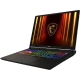 MSI Vector 17 HX AI A2XWHG-081TR koyu gri oyuncu laptop; RGB aydınlatmalı klavye ve kalkan logosu ekranı.