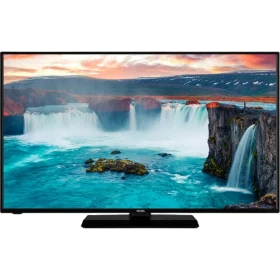 Vestel 43F9500 Full HD LED televizyon, siyah çerçeveli tasarımı ve şelale manzaralı ekranıyla önden görünüm