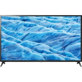 LG 70UM7100PLB Ultra HD 4K LED televizyon; siyah çerçeveli ekranda mavi battaniye manzarası görünüyor