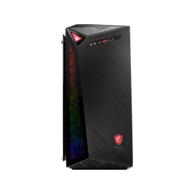 MSI Infinite X Plus 9SD-601EU siyah masaüstü bilgisayar, RGB aydınlatmalı kasa tasarımıyla önden görünüm
