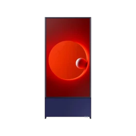 Samsung 43LS05T 43 inç QLED Ultra HD 4K televizyon; kırmızı-tek renk ekrana sahip vitrinde sergileniyor