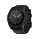 Siyah Garmin tactix 8 51 mm Solar aktivite saati, yuvarlak ekranı ve siyah silikon kayışıyla görünür durumda