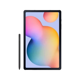 Samsung Galaxy Tab S6 Lite 2022 128 GB gri tablet, ekranında renkli geometrik tasarım ve kalem görünümü