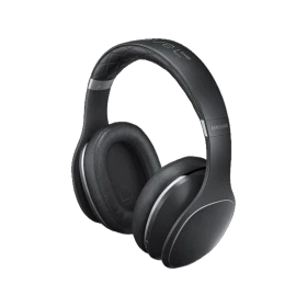 Samsung Level-Over Wireless siyah kablosuz kulaklık, yastıklı kulaklık pedleri ve ayarlanabilir kafa bandıyla.