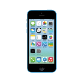 Mavi Apple iPhone 5C akıllı telefonun önden görünümü, ana ekran ikonlarıyla vitrin çekimi