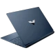 HP Victus Gaming 16-s0064nt 8Q4K4EA koyu mavi oyuncu laptop, kapak açık ve klavyede görünüm.