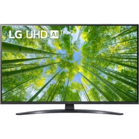 LG 43UQ81006LB Ultra HD 4K LED TV ekranında ağaç görseli; 43 inç siyah TV vitrin görünüyor