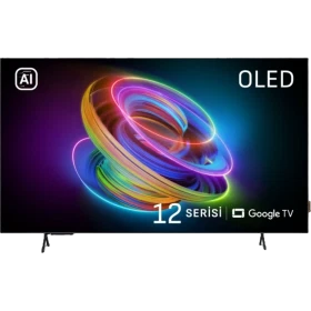 Arçelik A 1265 C AI Ultra HD 4K OLED TV, renkli ekran içeriğiyle önden görünüm
