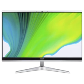 Acer Aspire C22-1650 masaüstü bilgisayar, gümüş renkli çerçevesi ve geniş ekranıyla önden görünüm