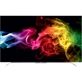 Grundig 65 VLO 9700 Ultra HD 4K OLED televizyon, siyah çerçeveli ekranda renkli duman deseni