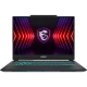 MSI Cyborg 14 A13VE-054XTRWP09 siyah oyuncu laptop, RGB aydınlatmalı kalkan desenli ekran açık.