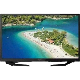 Sunny Kapadokya 32 inç siyah HD Ready HD TV, uydu alıcılı televizyon; ekranda turkuaz deniz manzarası gösteriliyor