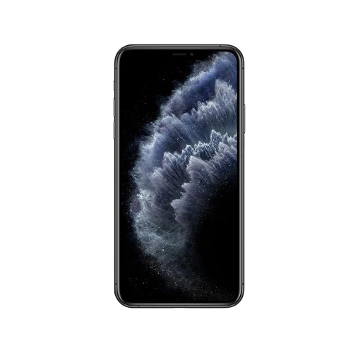 Apple iPhone 11 Pro Max siyah akıllı telefon, önden ekran görünümüyle ana vitrin çekimi