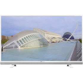 Beko B49 LW 8477 Full HD FHD TV, ince çerçeveli ekranında şehir manzarasıyla önden görünüm