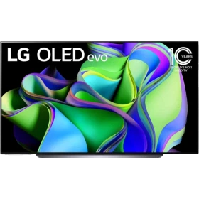 LG OLED83C34LA Ultra HD 4K OLED televizyon, canlı renkli soyut ekran tasarımıyla vitrin görseli