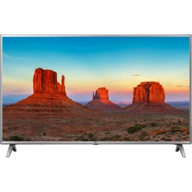 LG 43UK6500PLA Ultra HD 4K LED Televizyon, ön yüzünde çöl manzaralı ekran, genel renkli vitrin modeli
