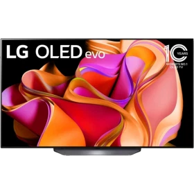 LG OLED55CS3VA Ultra HD 4K OLED televizyon; siyah çerçeveli, canlı renkli arayüz ekranlı vitrin görünümü