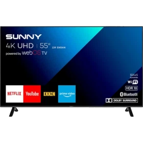 Sunny SN55FMN243 Ultra HD 4K TV, siyah çerçeveli 55 inç akıllı televizyon
