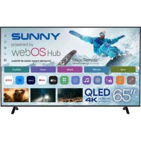 Sunny SN65QUMLN-W02M Ultra HD 4K QLED 65 inç televizyon, webOS Hub ekranı açık halde