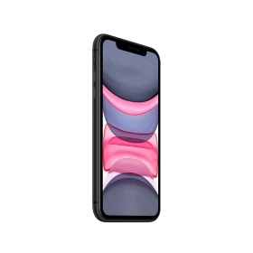 Apple iPhone 11 siyah akıllı telefon, ön yüz ve çentikli ekran tasarımıyla açılı görünüm