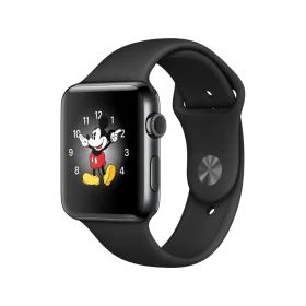 Apple Watch Series 2 42 mm uzay siyahı çelik kasa ve siyah spor kordonlu akıllı saat, Mickey Mouse ekranlı