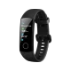 Honor Band 5 siyah akıllı bileklik, kavisli ekranı ve ayarlanabilir silikon kayışıyla önden görünüm