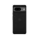 Siyah Google Pixel 8 akıllı telefonun arka yüzü, yatay kamera modülü ve Google logosuyla birlikte.