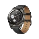 Huawei Watch 2 Classic akıllı saat, gri kasası ve kahverengi-siyah deri kayışıyla önden görünür.