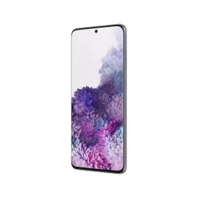 Samsung Galaxy S20 gri akıllı telefon, önden görünüm, tam ekran ve delikli ön kamera tasarımı