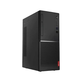 Lenovo V520 10NK001XTX siyah masaüstü bilgisayar kasası, ön paneli ve bağlantı noktalarıyla
