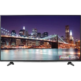 LG 58UF830V Ultra HD 4K LED TV, şehir manzaralı gece görüntüsüyle vitrin ekranı görünüyor