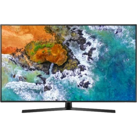 Samsung 65NU7400 65 inç Ultra HD 4K LED TV ekranda deniz manzarasıyla vitrinde görünüyor