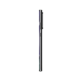 Samsung Galaxy Note 20 Ultra siyah akıllı telefonun yan profilden görünümü, ince gövde ve kamera çıkıntısı