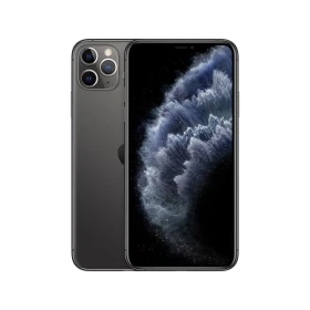 Siyah Apple iPhone 11 Pro Max akıllı telefon, önden ekran ve arkadan üçlü kamera tasarımıyla görünüm