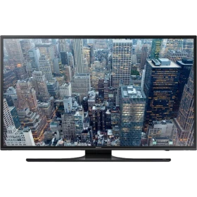 Samsung 48JU6480 Ultra HD 4K LED televizyon, şehir manzaralı ekranıyla önden görünüm, genel renk