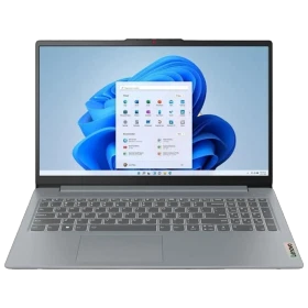 Lenovo IdeaPad Slim 3 82XQ00SFTX gri iş ve ofis laptopu, açık ekranda önden görünüm