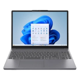 Lenovo IdeaPad Slim 3 83K1004ETRA24 gri iş ve ofis laptopu, açık ekranlı önden görünüm